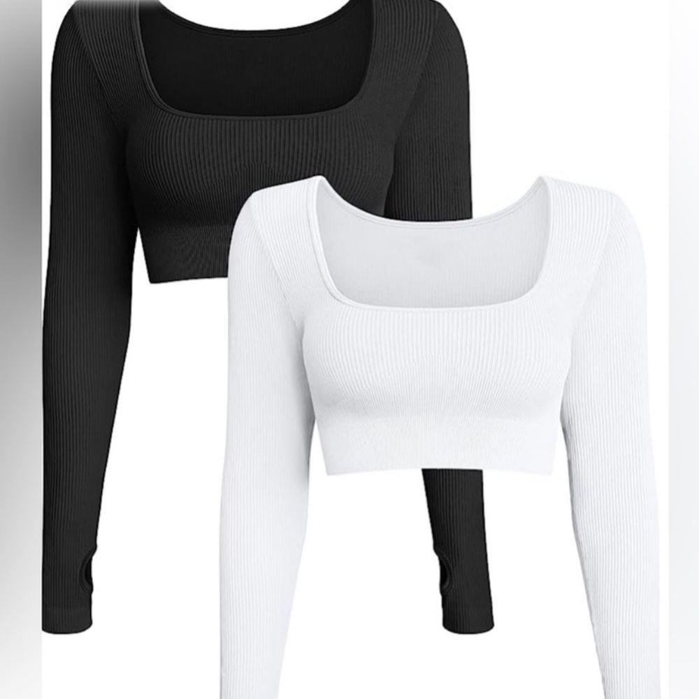 OQQ Pair of Cropped Long Sleeve Tops